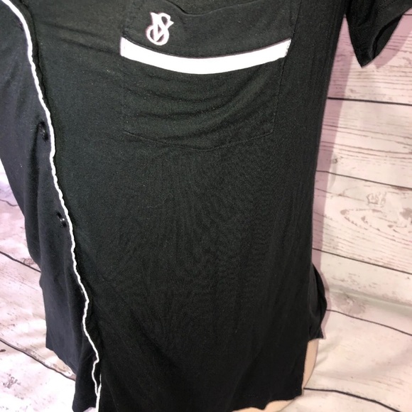 Victorias Secret Sleep Shirt Top Only Short Sleeve Soft Button Up Size XS BLack - Picture 3 of 9